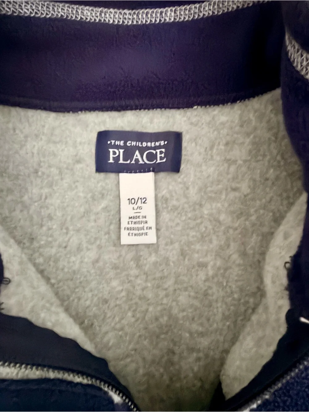 The Children's Place Gray Fleece Zip Pullover with Navy Chest Stripe